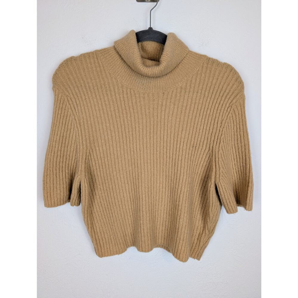 House of Harlow Sweater Turtleneck Short Sleeves Ribbed Knit Neutral Tan Size M